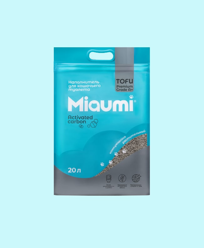 Miaumi® TOFU Activated Carbon Unscented – наполнитель для кошачьего туалета из тофу с активированным углем