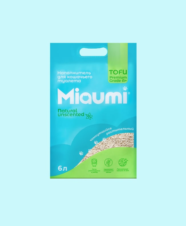 Miaumi® TOFU Natural Unscented – наполнитель для кошачьего туалета из тофу без ароматизатора
