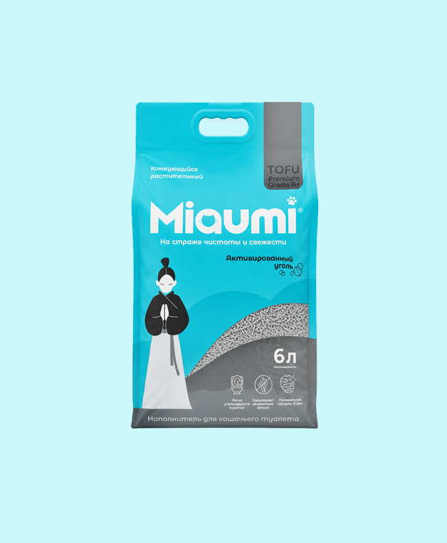 Miaumi® ТОФУ с активированным углем – комкующийся наполнитель для кошачьего туалета