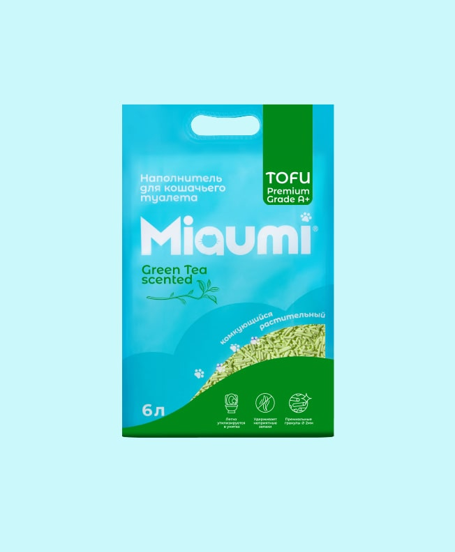 Miaumi® TOFU Green Tea Scented – наполнитель для кошачьего туалета из тофу с ароматом зеленого чая