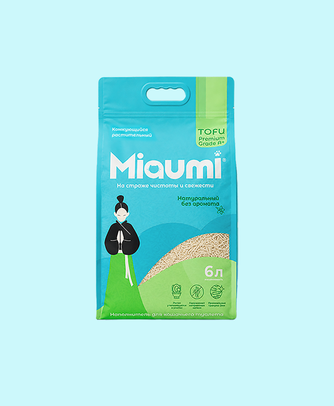 Miaumi® ТОФУ натуральный без ароматизатора – комкующийся наполнитель для кошачьего туалета