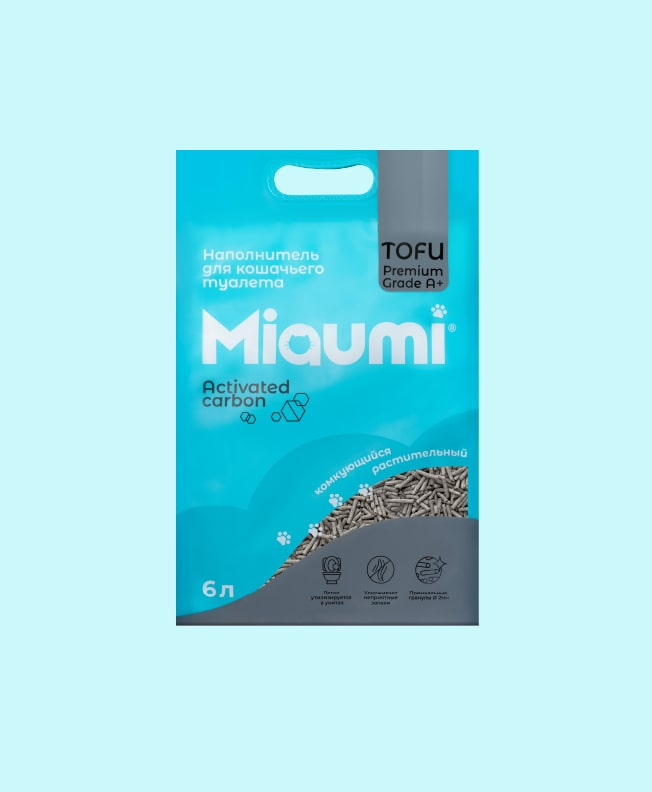 Miaumi® TOFU Activated Carbon Unscented – наполнитель для кошачьего туалета из тофу с активированным углем