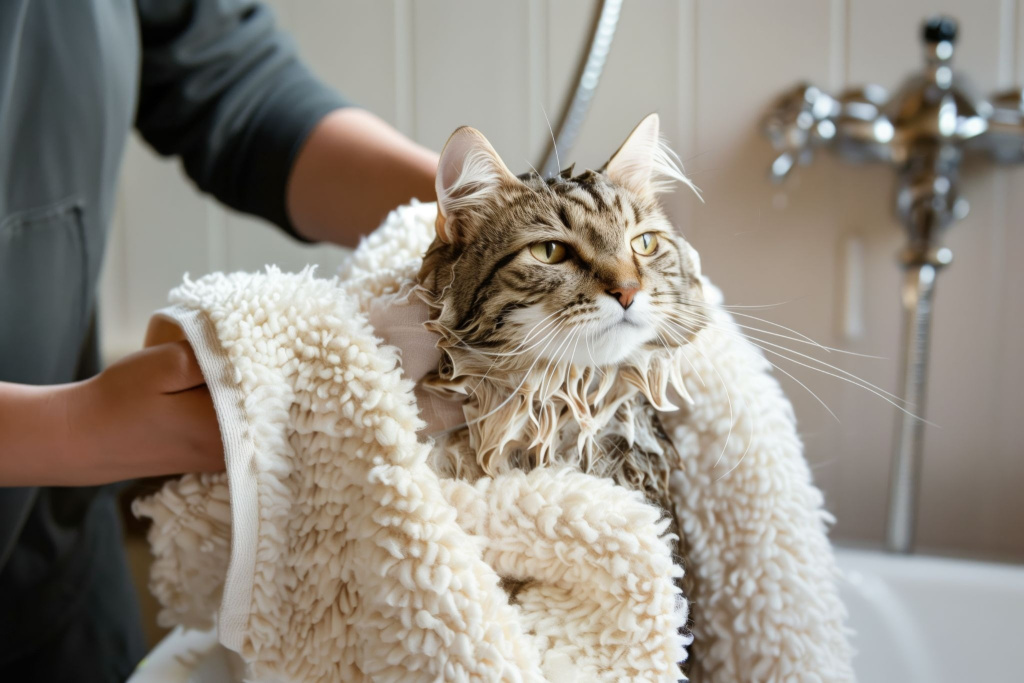 Кот в полотенце