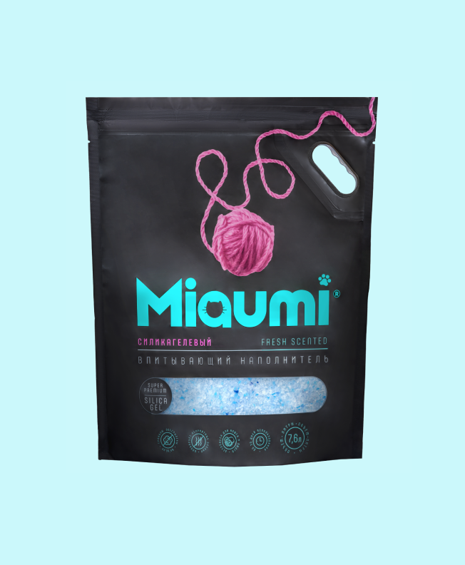 Miaumi® СИЛИКАГЕЛЬ - впитывающий наполнитель с ароматом свежести для кошачьего туалета 